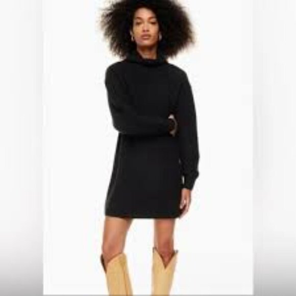 WILFRED (Aritzia) S Black 100% Merino Wool Monpellier Sweater Dress Turtleneck - Picture 2 of 10
